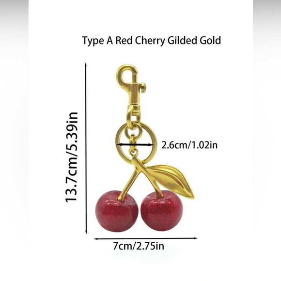 🍒🍒Cherry Keychain Purse Charm Stylish Red Glitter Double Cherries NWT - Picture 6 of 8
